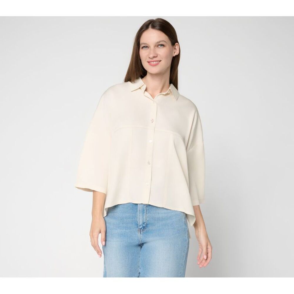 Peace Love World Women's Top Sz 2XS (XXS) Boheme Button Front Shirt White